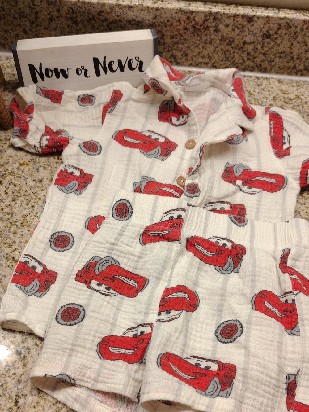 Carter's White Button-Front Shirt & Shorts Set with Red Car Print